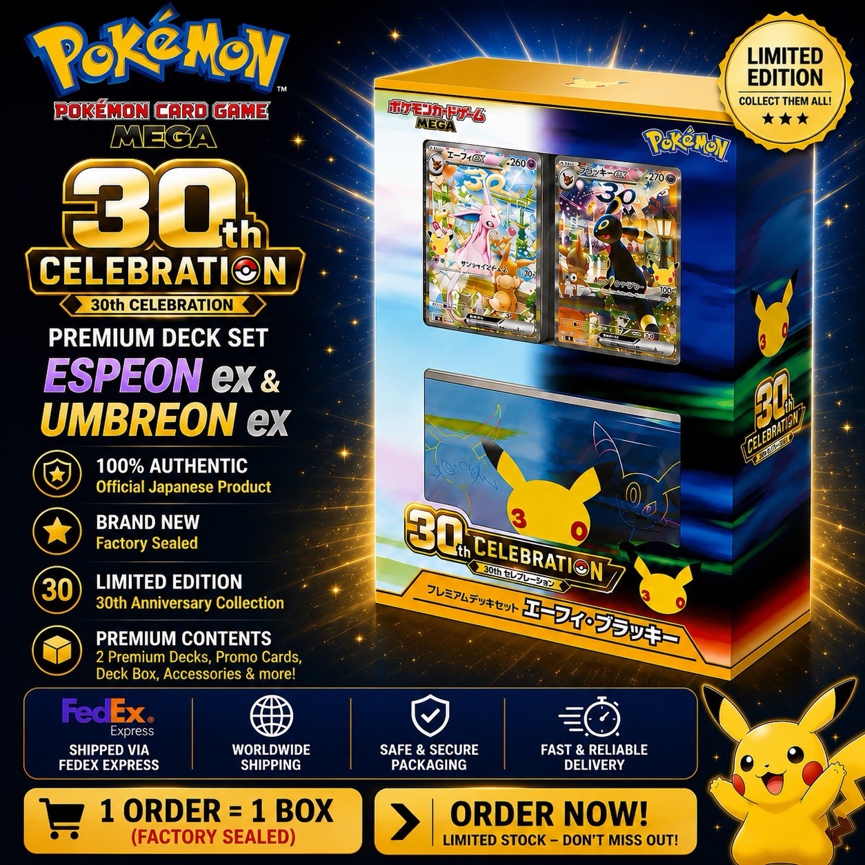 Pokémon TCG MEGA 30th Celebration Premium Deck Set – Espeon & Umbreon